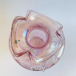 Fenton Art Glass Pink Iridescent Carnival Crackle Ruffle Vase Large 11 1/4 Tall