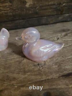 Fenton Art Glass Pink Iridescent Carnival Miniature Duck, Chicken, Dove