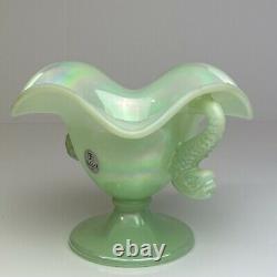 Fenton Art Glass Ruby Red Carnival Dolphin Head Stretch Glass Compote