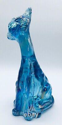 Fenton Art Glass Stiegel Blue Iridescent Carnival Glass Winking Alley Cat 11