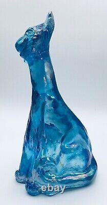 Fenton Art Glass Stiegel Blue Iridescent Carnival Glass Winking Alley Cat 11
