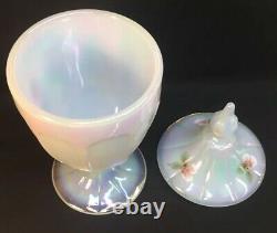 Fenton Art Hand Painted Magnolia Blush On French Opalescent Carnival Candy Box