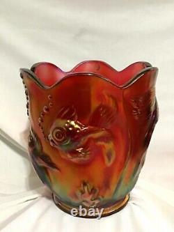 Fenton Atlantis Koi Fish Red Carnival Art Glass Vase