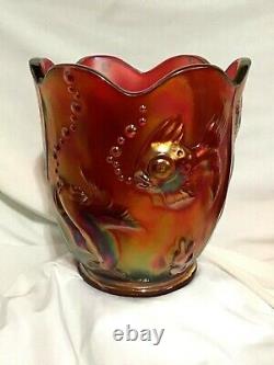 Fenton Atlantis Koi Fish Red Carnival Art Glass Vase