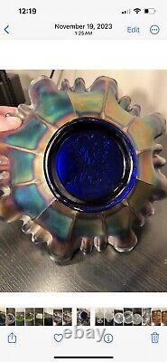 Fenton Autumn Acorn Carnival Glass 3-in-1 Edge Bowl, Blue Iridescent