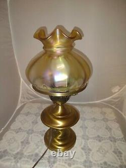 Fenton Autumn Iridescent Carnival Gold Table Light Lamp Shade is marked Second