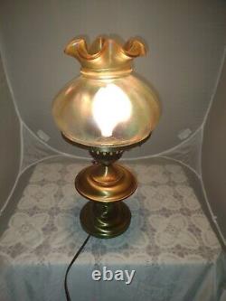 Fenton Autumn Iridescent Carnival Gold Table Light Lamp Shade is marked Second