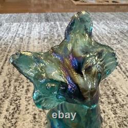 Fenton Beautiful Teal Iridescent Carnival Glass 11 Tall Winking Cat Figurine