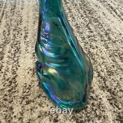 Fenton Beautiful Teal Iridescent Carnival Glass 11 Tall Winking Cat Figurine