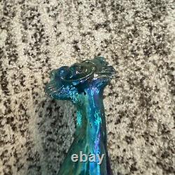 Fenton Beautiful Teal Iridescent Carnival Glass 11 Tall Winking Cat Figurine