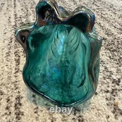 Fenton Beautiful Teal Iridescent Carnival Glass 11 Tall Winking Cat Figurine