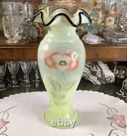 Fenton Black Crest Topaz Opalescent Poppy Carnival Vase