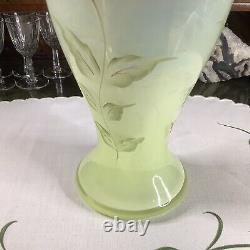 Fenton Black Crest / Vaseline / Topaz Opalescent Poppy Carnival Vase 10.75 Tall