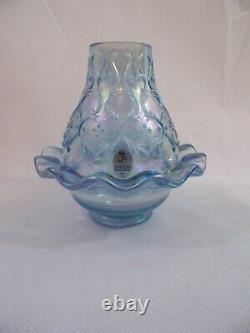 Fenton Blue Carnival Glass Iridescent Spanish Lace Ruffled Fairy Lamp/Light