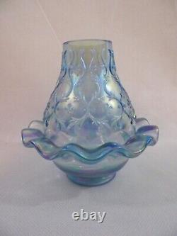 Fenton Blue Carnival Glass Iridescent Spanish Lace Ruffled Fairy Lamp/Light
