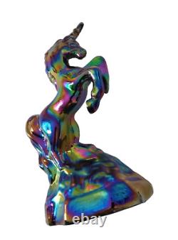 Fenton Blue Iridescent Carnival Glass Unicorn Figurine 5.4 Tall