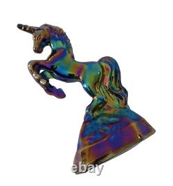 Fenton Blue Iridescent Carnival Glass Unicorn Figurine 5.4 Tall