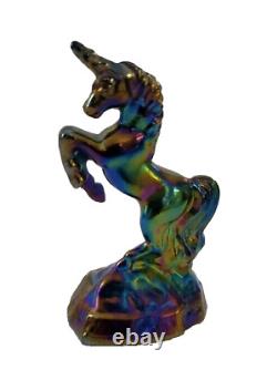 Fenton Blue Iridescent Carnival Glass Unicorn Figurine 5.4 Tall