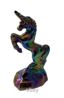 Fenton Blue Iridescent Carnival Glass Unicorn Figurine 5.4 Tall