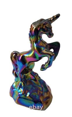 Fenton Blue Iridescent Carnival Glass Unicorn Figurine 5.4 Tall