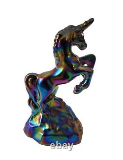 Fenton Blue Iridescent Carnival Glass Unicorn Figurine 5.4 Tall