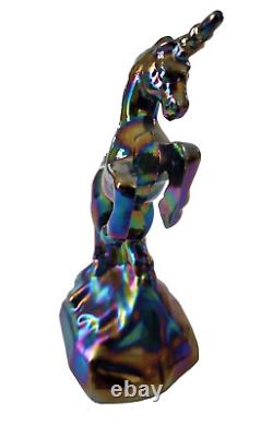 Fenton Blue Iridescent Carnival Glass Unicorn Figurine 5.4 Tall