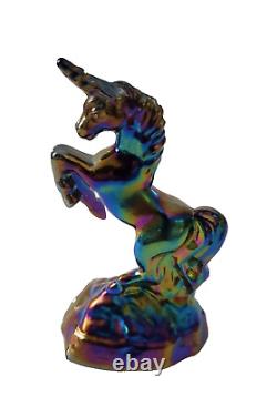 Fenton Blue Iridescent Carnival Glass Unicorn Figurine 5.4 Tall