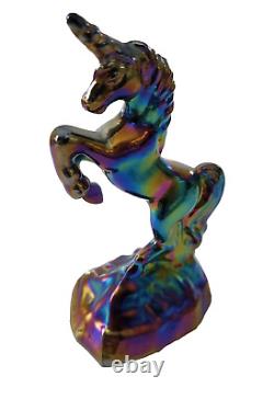 Fenton Blue Iridescent Carnival Glass Unicorn Figurine 5.4 Tall