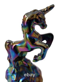 Fenton Blue Iridescent Carnival Glass Unicorn Figurine 5.4 Tall