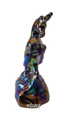 Fenton Blue Iridescent Carnival Glass Unicorn Figurine 5.4 Tall