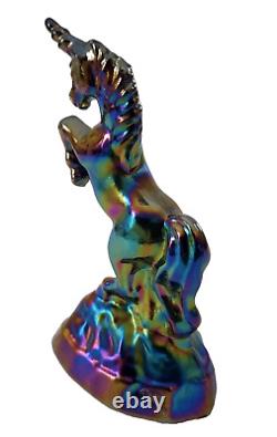 Fenton Blue Iridescent Carnival Glass Unicorn Figurine 5.4 Tall