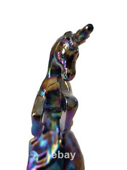 Fenton Blue Iridescent Carnival Glass Unicorn Figurine 5.4 Tall