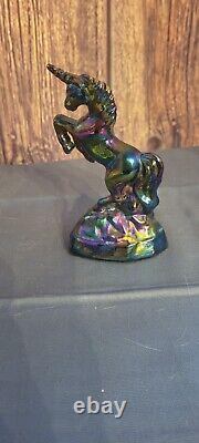 Fenton Blue Iridescent Carnival Glass Unicorn Horse Figurine