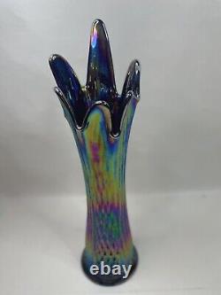 Fenton Carnival Art Glass Vase Amethyst Diamond Print Iridescent 15