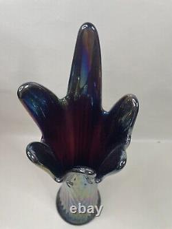 Fenton Carnival Art Glass Vase Amethyst Diamond Print Iridescent 15