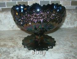 Fenton Carnival Glass Blue 1970s Iridescent Open Compote Whirling Star