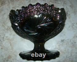 Fenton Carnival Glass Blue 1970s Iridescent Open Compote Whirling Star
