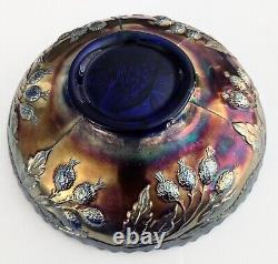 Fenton Carnival Glass Bowl Peacock and Urn, 8 Iridescent Blue Vintage Art Glass