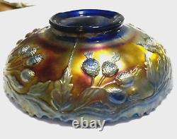 Fenton Carnival Glass Bowl Peacock and Urn, 8 Iridescent Blue Vintage Art Glass