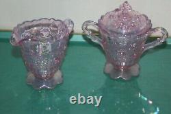 Fenton Carnival Glass Cabbage Rose Sugar & Creamer Set RARE opalescent