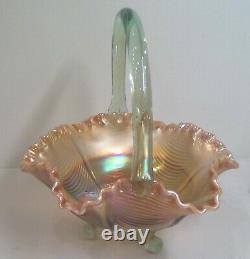 Fenton Carnival Glass Curtain/Drapery Basket Aqua Opalescent 074