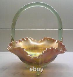 Fenton Carnival Glass Curtain/Drapery Basket Aqua Opalescent 074