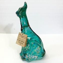 Fenton Carnival Glass Iridescent Winking Alley Cat Figure 11 Original Tag 1970s