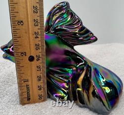 Fenton Carnival Glass Koi Fish Iridescent Purple Amethyst Glass With Sticker