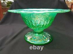 Fenton Carnival Glass Limited Ed. Green Opalescent Christmas Compote