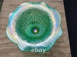 Fenton Carnival Glass Limited Ed. Green Opalescent Christmas Compote