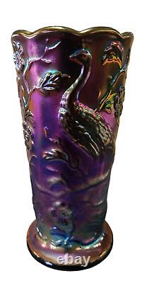 Fenton Carnival Glass Peacock Vase, 8 Tall x 4 Wide, Iridescent Finish-FP2