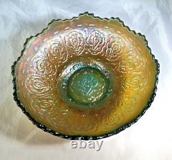 Fenton Carnival Glass Persian Medallion Rare Aqua 5-1/2 Diameter Scalloped Bowl