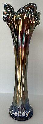 Fenton Carnival Glass Swung Vase 13.5 Blue Beaded Bullseye
