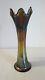Fenton Carnival Glass Vase Green Iridescent 11 Inches Ribbed Swung 8623JR